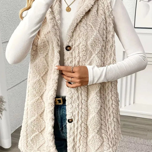 Button Up Plush Hooded Vest Coat