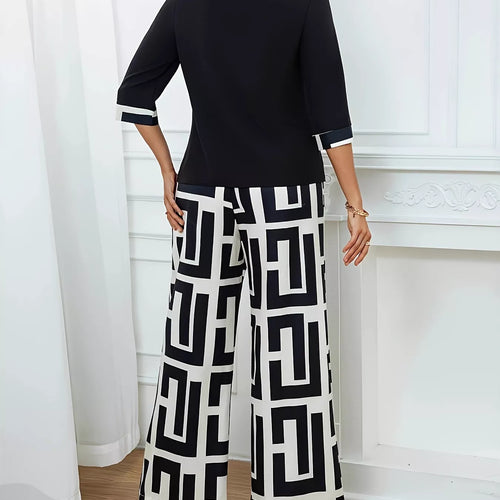 Round Neck Top and Wide Leg Pants Set
